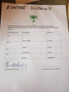 List Of Endorsed Candidates for Bonthe District