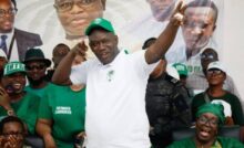 Chairman Jimmy Batilo Songa addressing SLPP supporters during the party’s leadership handover event on October 18, 2025.